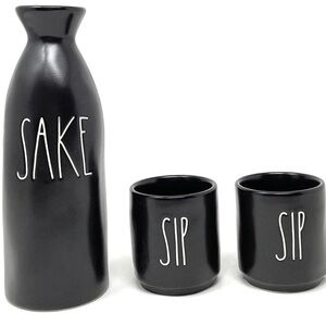 RAE Dunn SAKE Pitcher SIP Cups Matte Black Ceramic Set NIB